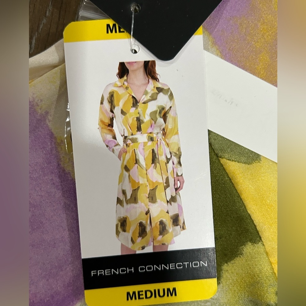 French Connection Long Shirt Dress Multicolor Abstract Print Size M New With Tag - Picture 9 of 12